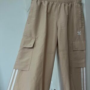 adidas Tan Cargo Track Pants with White Stripes